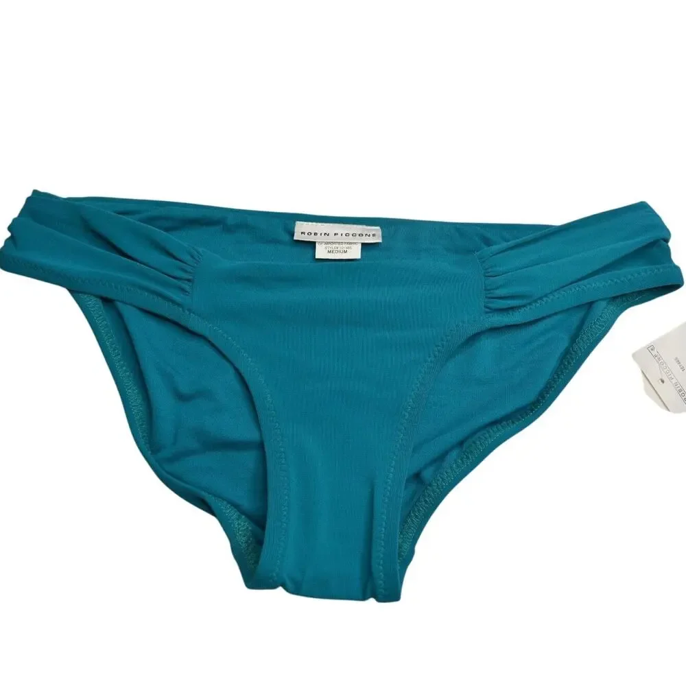 ROBIN PICCONE Women's Teal Side-Shirred Bikini Bottoms